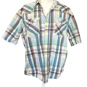 Roper Men's Blue Green Plaid Button Down Shirt size M